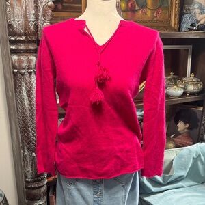 Elegant Fuchsia V-Neck Blouse with Tassels